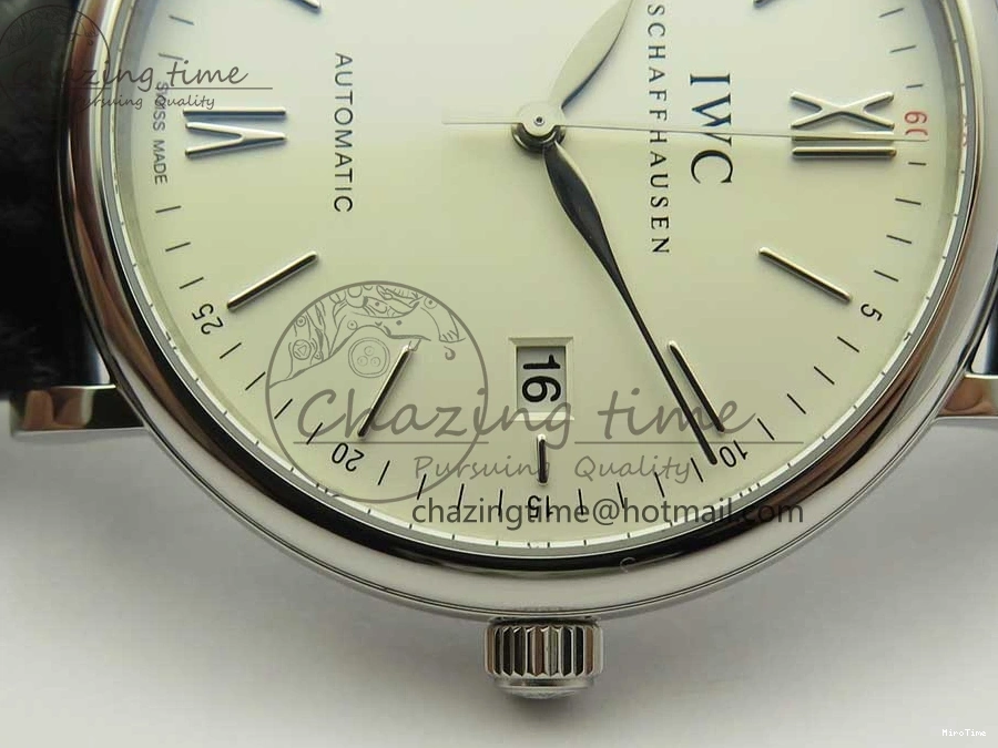 MIROTIME 0419 Portofino Automatic SS FKF 1:1 Best Edition White Dial SS Markers on Black Leather Strap A QuickDry 7138